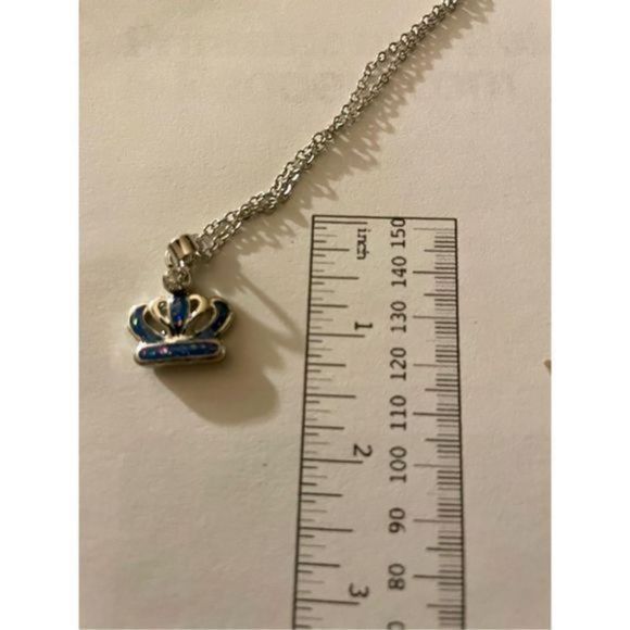 BLUE OPAL N SILVER CROWN NECKLACE - Picture 6 of 9